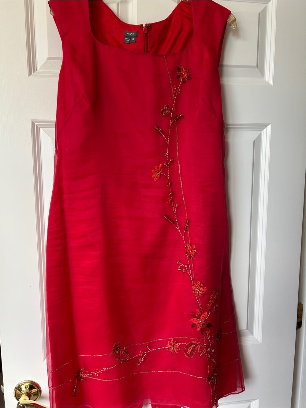 Muse Red Embellished A-Line Dress-Skirt